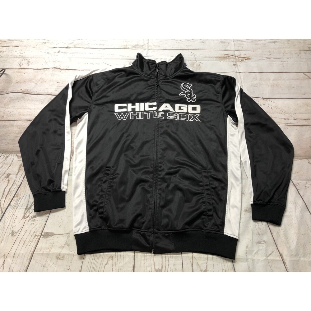 MLB Chicago White Sox Track Jacket Mens XLT Black White Full Zip Genuine Merch